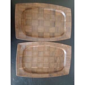 Weavewood Woven Walnut Trays Set Of 2, 17”x11.75” And 11.5”x8.25” VTG MCM USA